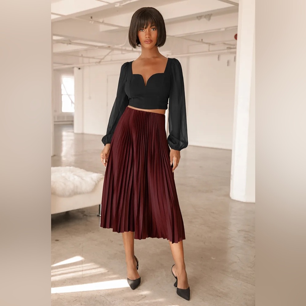 LUSH | Pleat and Greet Satin Midi Skirt
